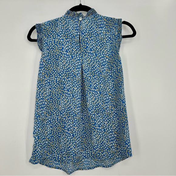 NWT Max Studio Women's Crepe Sleeveless Mock Ruffle Neck Blouse Blue Floral XS - Picture 12 of 12